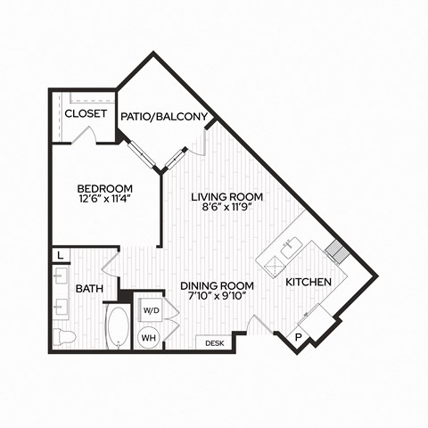 Floor plan for studio, 1 bath, 748 sqft